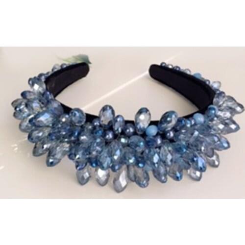 Custom Baroque Crown Tiaras Crystal Beads Shiny Water Drop Hair Bands Wide Headbands Wedding Hair Jewelry Party Hair Accessories