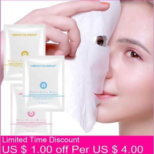4Pcs/lot VIBRANT GLAMOUR Hyaluronic Acid Vitamin C Face Mask Moisturizing Whitening Anti-Aging Nourish Firming Plant Skin Care