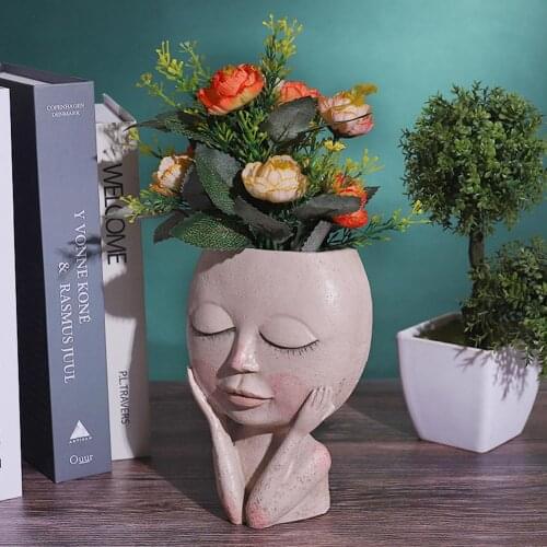 Human Face Vase Decoration Big Eyes Doll Resin Flowerpot Figure Sculpture Crafts Storage Container Flower Arrangement Container