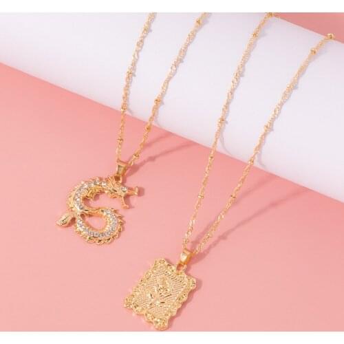 VG 6YM Punk Style Gold Color Metal Rhinestone Dragon Pendent Necklace Multi-layer Rose Flower Necklace For Women Party Jewelry