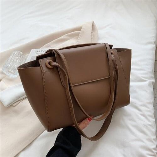 Vintage High Capacity Tote Pu Leather Shoulder Bags for Women 2021 Simple Solid Color Female Shopper Bag Luxury Designer Handbag