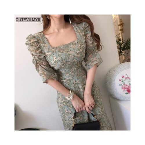 Vintage Women Floral Maxi Bodycon Party Dress Fashion Summer Chic Korean Girls Behomian Dresses A Line Vestidos Beach