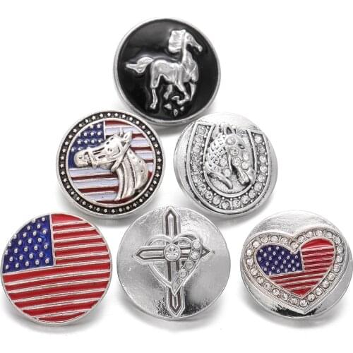 6pcs/lot New Snap Jewelry Bracelets Vintage Round Metal Horse 18mm Snap Buttons Fit Leather Snap Button Bracelet Bangle