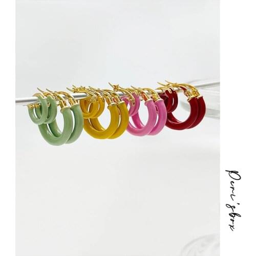 PerisBox Multicolor Enamel Big Small Round Hoop Earrings For Women Summer Candy Color Circle Huggie Earrings Statement Jewelry