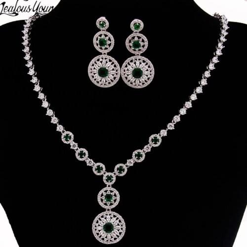 Fashion Round Crystal Brides Jewelry Sets Silver Color Rhinestone Necklace Sets Wedding Jewelry for Women Bijoux Mariage AS075