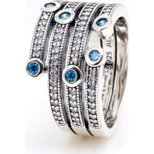 DoDoFly Authentic 925 Sterling Silver Fashion shiny four-ring intertwined ocean ring For Women Original Jewelry