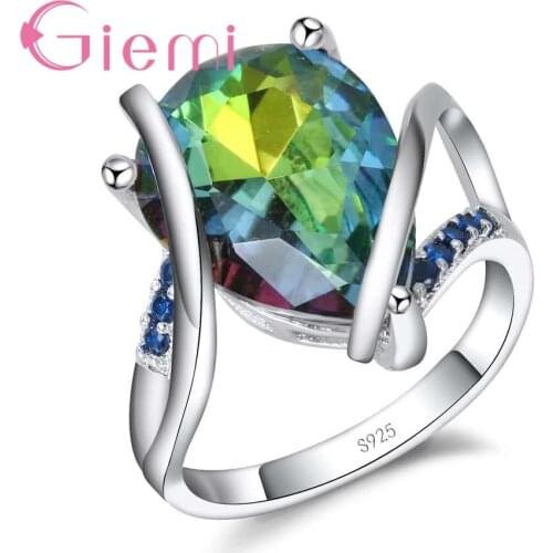 Hot Selling Colorful Water Drop Zircon Ring with Particular Twist Loop Pure 925 Sterling Silver Fashion Jewelry for Women