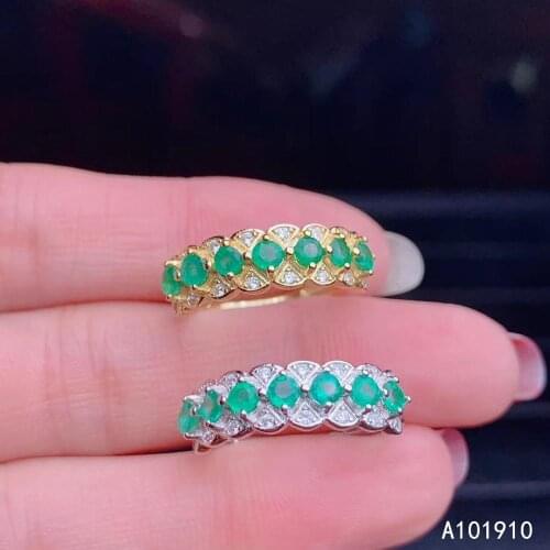 KJJEAXCMY boutique jewelry 925 sterling silver inlaid natural emerald gemstone female ring support detection fashion