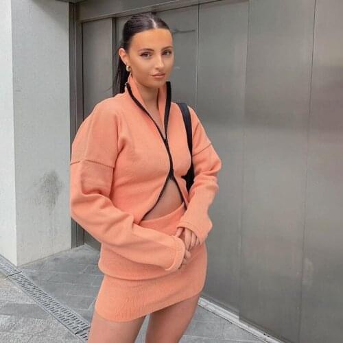 Women’s Dress 2021 New Women Skinny Sexy Party Club Long Sleeved Slim Solid Color Set 2 pcs skirts Knitted Suit Causal Winter