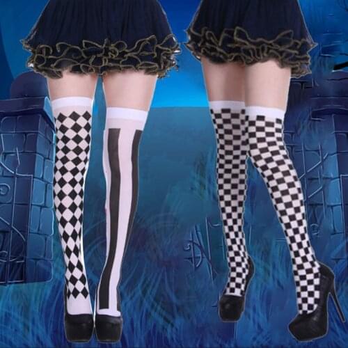 1 Pair Clown Costume Plaid Knee-High Long Socks Stockings Halloween Party Stockings Women Over The Knee Thigh Over The Knee