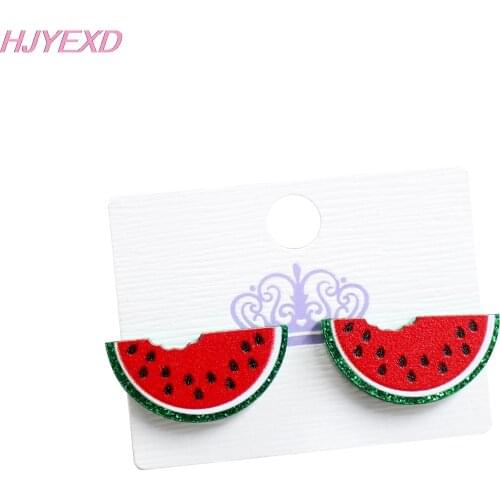 1pair) ST074 Watermelon Stud Earrings UV Print Green Glitter Cute Fruit Earrings Acrylic Earrings
