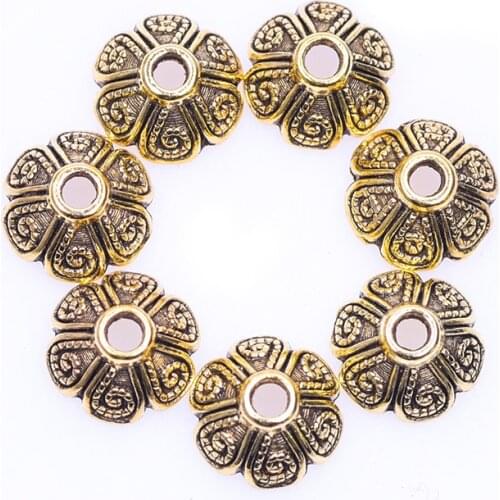 2Pcs/Lot Antique Golden End Caps Charms Zinc Alloy Metal Bead Caps DIY Plated Flower Beads For Jewelry Findings