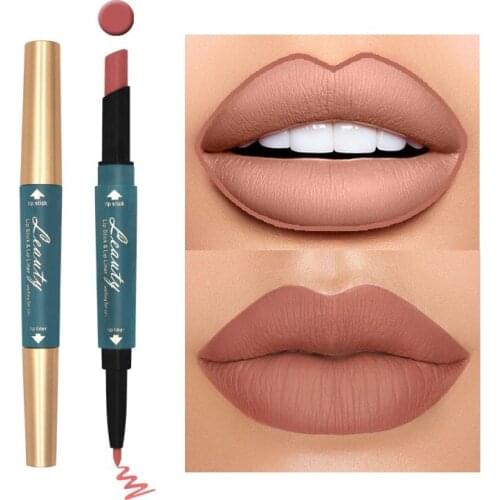 2 In 1 Lip Liner Pencil Lipstick Pen Velour Moisturizing Rotating Lip Liner Matte Lipstick Cosmetic Maquillaje Lips Makeup TSLM1