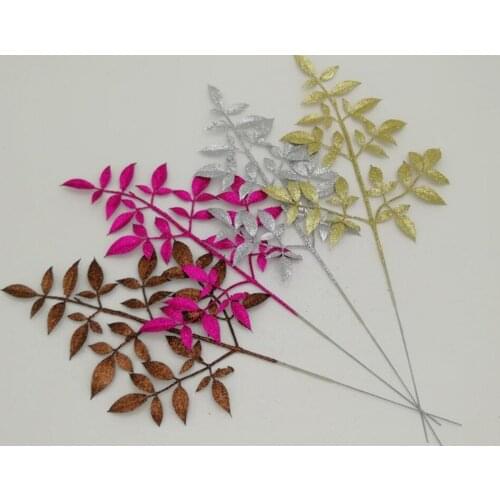 20pcs Glitter Powder Peppermint Mint Leaf Branch Flower Arrangement For Wedding Christmas Party Tree Venun Hanging Decoration