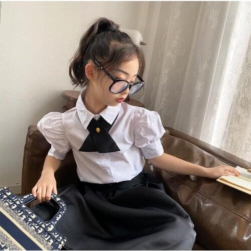2021 Korea style girls puff sleeve shirt fashion summer girls blouse 6-12t B309