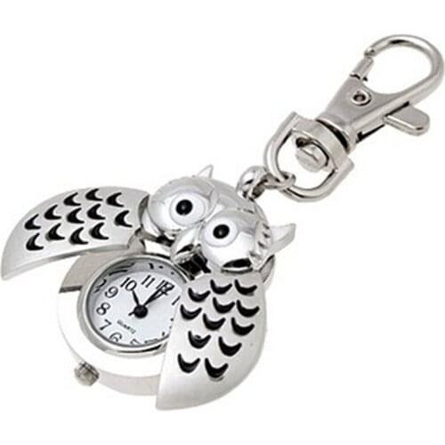 2020 Pocket Watch Mini Metal Keyring Owl double open Quartz Watch Clock- Silver Nurse Watches Owl Clock reloj de bolsillo NEW