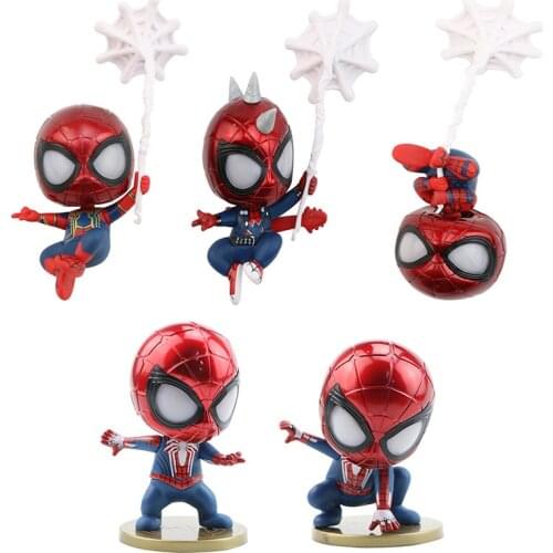 5pcs/lot Disney marvel Spiderman cute cartoon PVC Action toys Figure Spider-Man with Silk Web collection Model Toys kids gifts