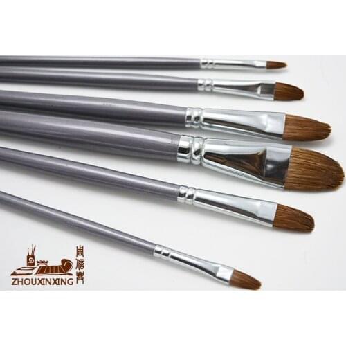 6Pcs/Set,weasel hair Fingernail shape acrylic brush gray carbon Wood rod artist oil painting brushes art supplies