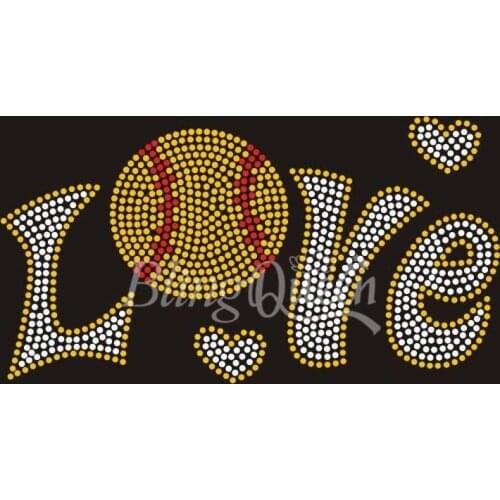 BlingQueen 25PCS/LOT Hot Fix Iron On Rhinestone Motifs Love Softball Design Custom Orders are welcome