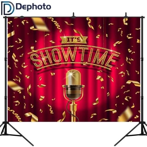 DePhoto Stage Backdrops Microphone Show Time Music Party Child Portrait Photographic Backgrounds Photocall Photo Studio