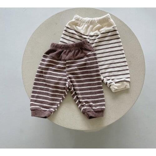 8763 Ins Baby Striped Pant Autumn Winter 2021 Thickened Towel Casual Pants Baby Boys Girls Exotic Sports Pant Casual Trousers