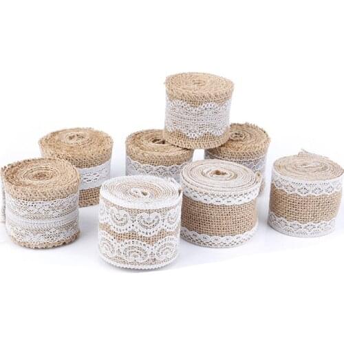 DIY 2M 5cm Natural Jute Burlap Ribbon Rustic Vintage Wedding Decoration Hessian Lace Jute Roll Merry Christmas Party Supplie