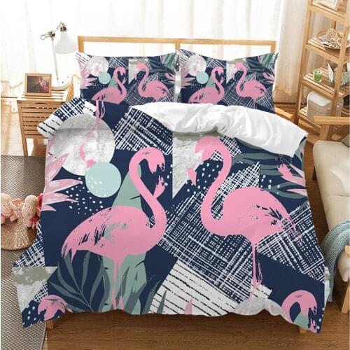 Fanaijia flower Flamingo Bedding Set twin Size Kids Duvet Cover and With Pillowcase Girls Bedspread Bed Comforter