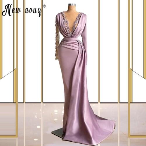 Purple De Soiree V Neck Beaded Evening Gowns For Wedding 2021 Saudi Arabia Newest Formal Celebrity Dresses Dubai Prom Dress