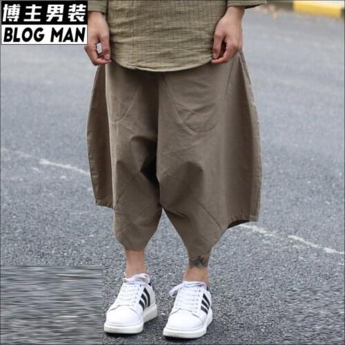 Hot 2020 Summer Men Clothing Fluid All-match Linen Harem Pants Middlelowlevel Low Pants Cross Pants Hairstylist Singer Costumes