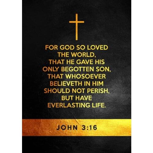Art Design John 3:16 Bible Verses Cross Painting Canvas Print Scripture Wall Decor For God So Loved The World Religious Picture