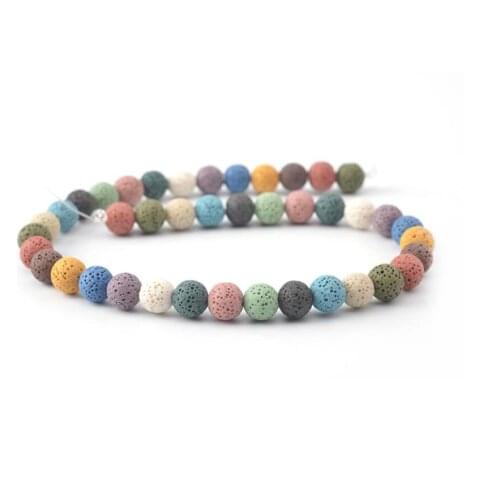 Natural Stone Volcanic Lava Beads Colorful Black Round Rock Lava Loose Beads 6mm-14mm For DIY Necklace Bracelet Jewelry Making