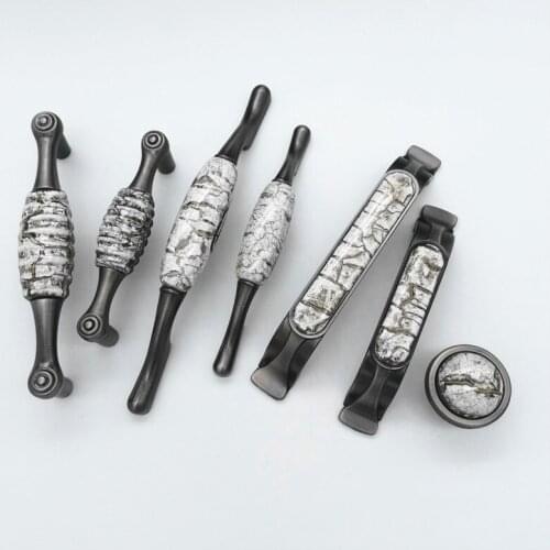 American Style Ceramic Handle Antique Wardrobe Cabinet Door Handles Drawer Pulls and Knobs European Black Furniture Hardware