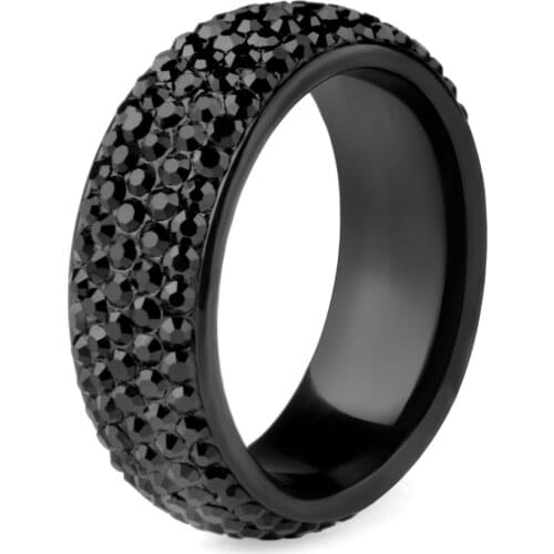 Chanfar Arc Stainless Steel Crystal Rings For Women Full Size Black Crystal blingEngagement Wedding Ring Female Jewelry