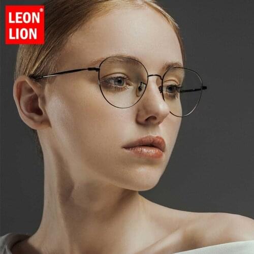LEONLION Fashion Retro Alloy Round Glasses Frame Womens Eyeglasses Brand Designer Anti-blue Light Flat Mirror Oculus Feminino