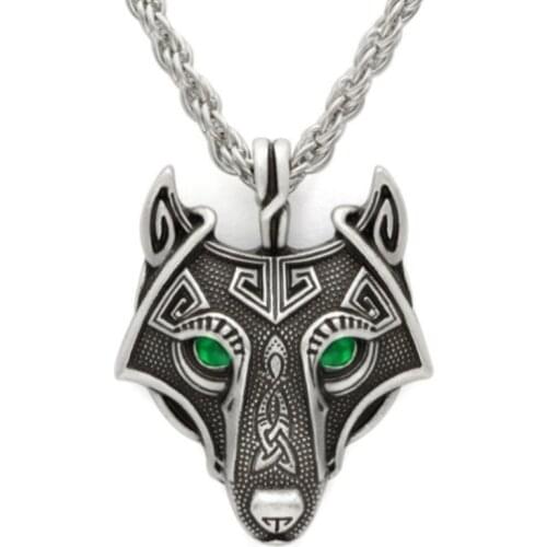 Fashion Retro Viking Pendant Necklace Celtic Wolf Head Mens Jewelry