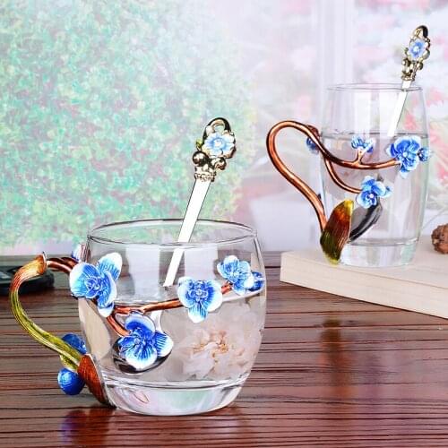 Colored enamel glass suits high-grade heat-resistant glass flower cup Peach blossom Enamel Coffee cup
