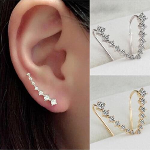 New Arrival Womens Line Rhinestones Zircon Earrings Stud Hook Shiny Clip Fashion Jewelry Cuff Rainbow Earrings For Women