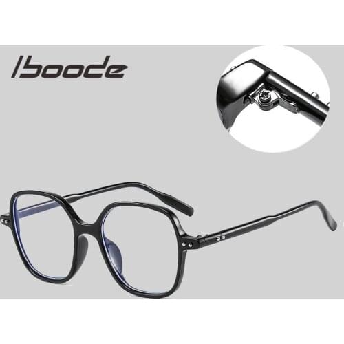 Iboode 2021 Anti Blue Light Glasses Fashion Trend Large Frame Flat Eyewear Men Women Elegant Purple Black Spectacles For Myopia
