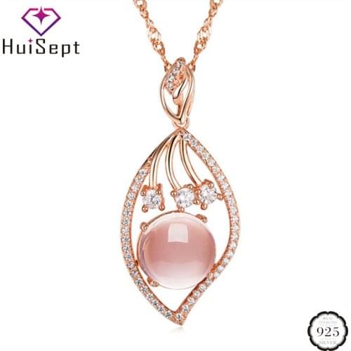 HuiSept Fashion 925 Silver Jewelry Necklace Rose Quartz Zircon Gemstone Pendant for Women Wedding Party Ornament Gift Wholesale
