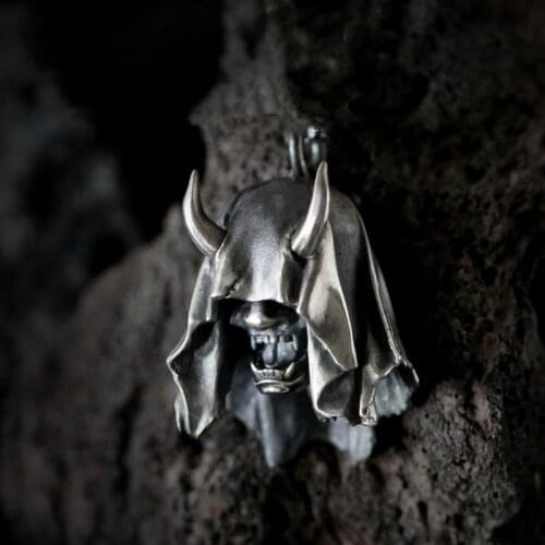 Skull Necklace Silver Color Prajna Skull Pendant Necklace for Men Womens Long Chain Necklace Party Jewelry Hip Hop Chain