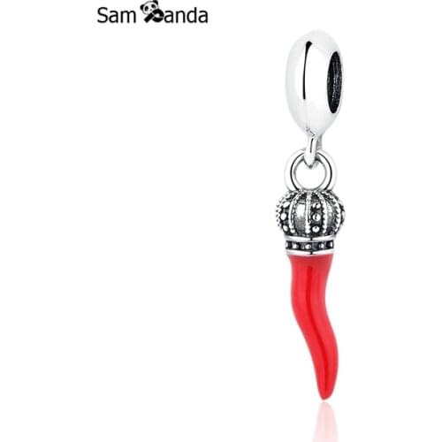 Authentic 100% 925 Sterling Sliver Bead Charm Red Pepper Glanze Pendant Beads Fit Bracelets & Bangles Necklace YW20111