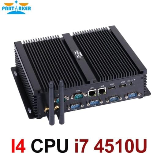 Partaker Fanless Industrial Mini PC i7 4500U i3 i5 Barebone Mini PC i7 Windows 10 ITX Computer 2 LAN 2 HDMI 6 COM 8 USB Nettop