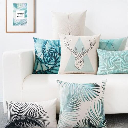 Green Plant Tree Leaf Geometric Printed Throw Pillow Cushion Cover Case Square Pillowcase Lumbar pillow for Sofa Office Chair
