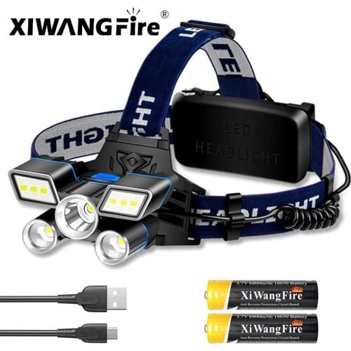 Drop Shipping 5LED Use 2*18650 Battery USB Rechargeable Portable Flashlight Lantern LED Headlamp Outdoor Camping Headlight