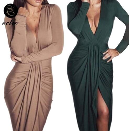 Multiway Dress Women Wrap Maxi Sukienka Long Sleeve Pleated Dress High Slit Deep V Neck High Quality Dress Women Party Night Xl