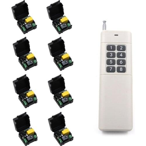 0-500m Mini Size 220V 1CH 1CH 10A Wireless Remote Control Switch Relay Receiver +8CH Transmitter System 315 / 433.92MHz Toggle