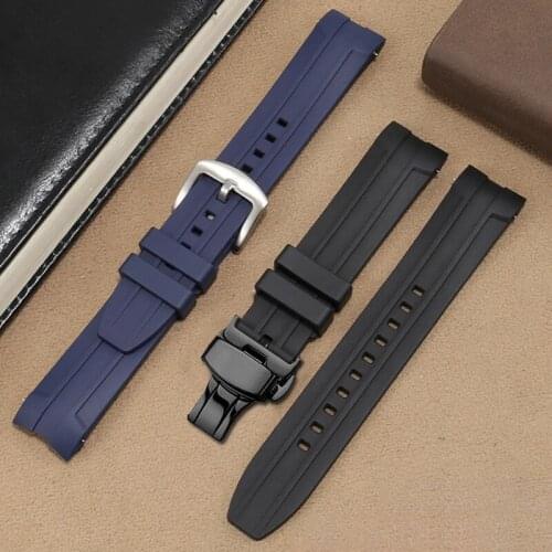 Soft Rubber Watchband 21mm Black Blue Strap Arc Interface Replacement Belt For L3.742/644/781 Series Mens Watch Accessories
