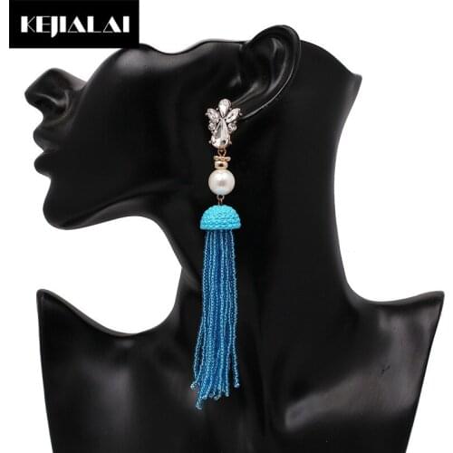 KEIJIALAI Hot Selling Bohemian Style Long Tassel Earrings Colorful Crystal Glass Beads Tassel Freshwater Pearl Accessories Girls