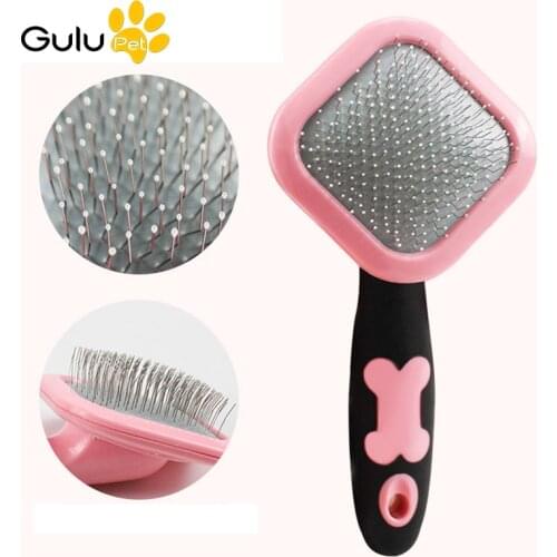 Pet Tight Steel Wire Stainless Steel Base Needle Comb Dog Cat 360°Hair Cleaning Pressed Hairbrush With Anti-Slip Handle