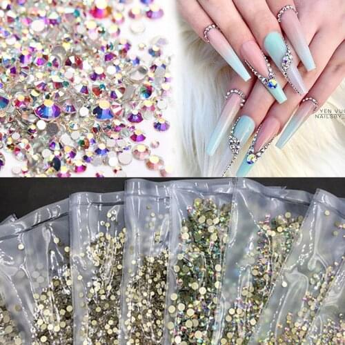 1440pcs ss3-ss16 Glass AB Rhinestone packs Crystal AB/Clear Flat Back Non HotFix Nail art Rhinestone 3D Glass Strass Charms Gem